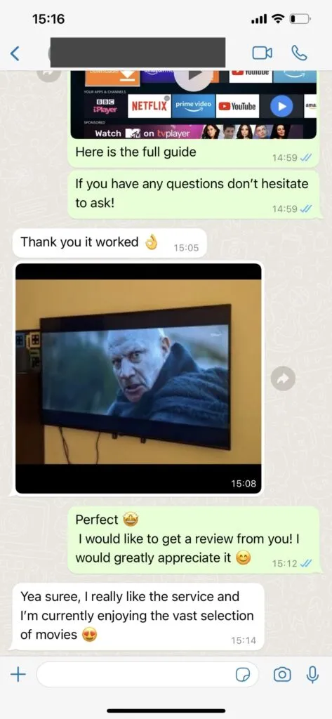 WhatsApp screenshot: initial customer setup